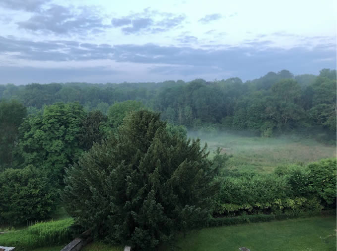 Le parc d'Assise vu depuis la maison à Saint GTervais (95). week end éco-spiritualité